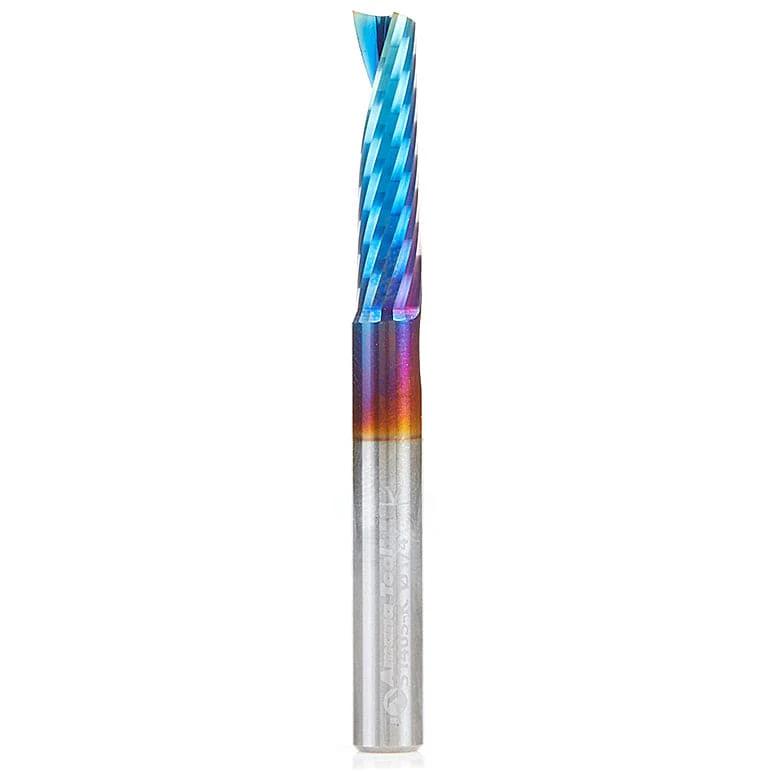 51405-K Spiral O Single Flute Plastic Cutting Up-Cut Zrn Coated Mirror Finish CNC Router Bit 1/4"D 1"CH 1/4"SH 2-1/2"OL
